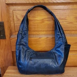Vintage Made In Mexico Blue Leather Shoulder Hobo Bag